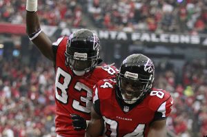 Falcons celebrate their first playoff win at home since season 1.