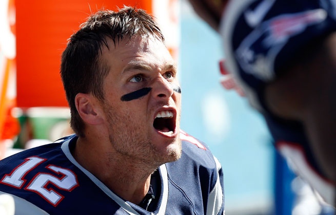 Brady seen screaming at his linemen after getting sacked by the Cleveland Browns.