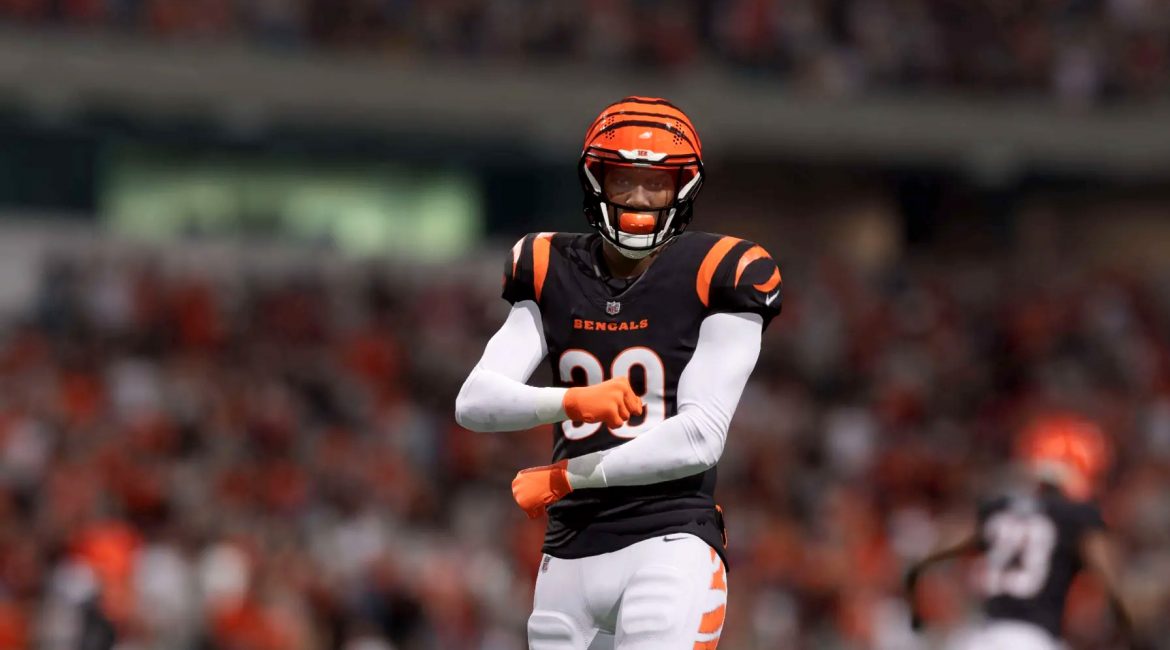 Eric Row after making an interception late in the game against the Pittsburgh Steelers